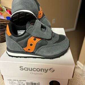Saucony Kids Grey and Orange Velcro Sneakers